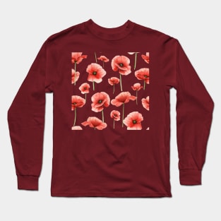 Red poppy watercolor pattern. Long Sleeve T-Shirt